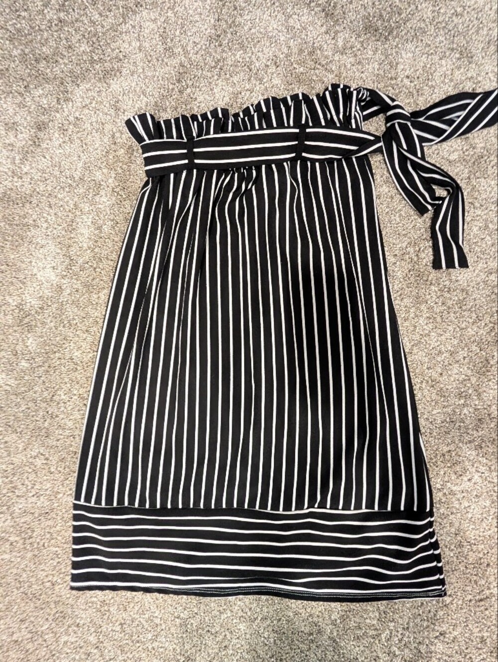Potter's Pot Black and White Striped Midi Skirt with Paperbag Waist + Belt